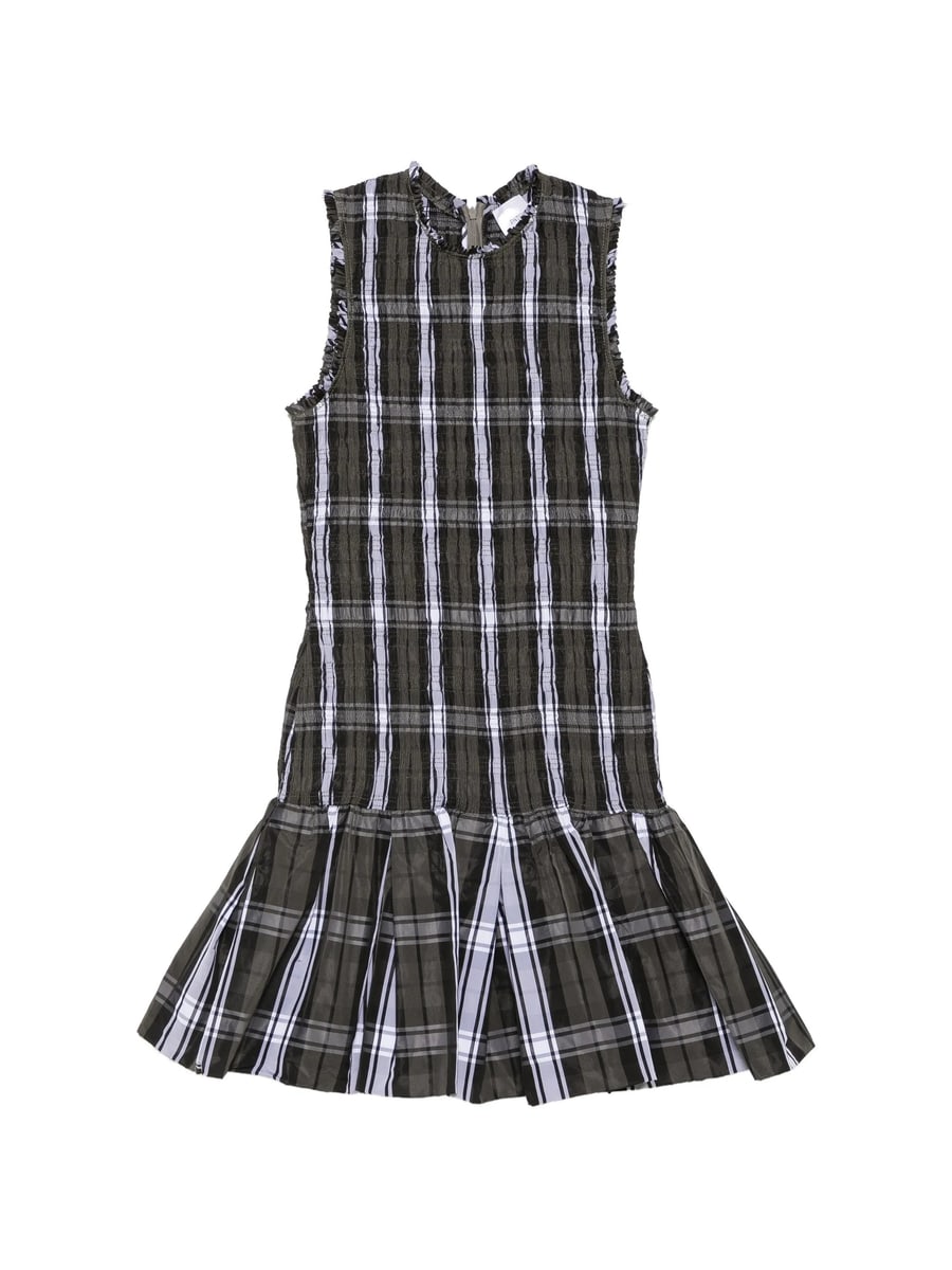 Patou Patou Shirred Tartan-check Mini Dress