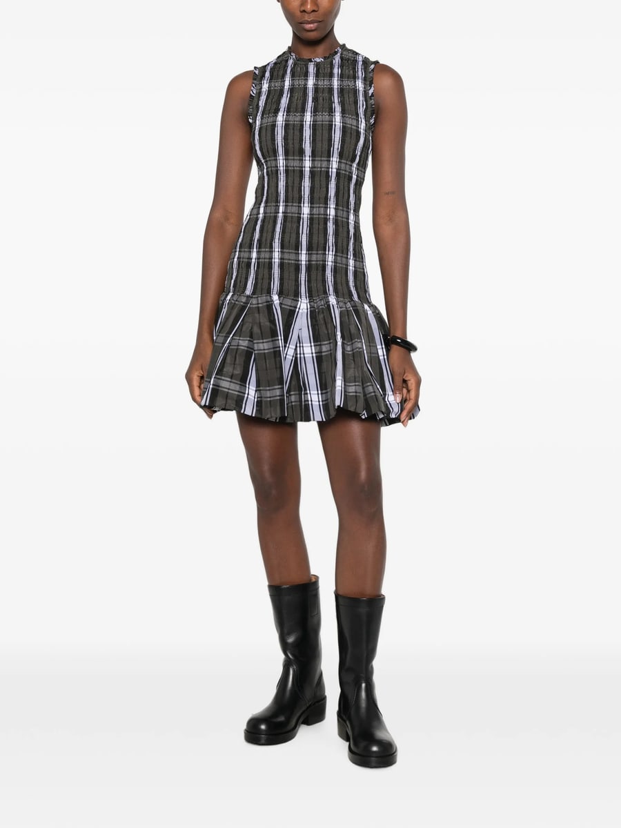 Patou Patou Shirred Tartan-check Mini Dress, view 3