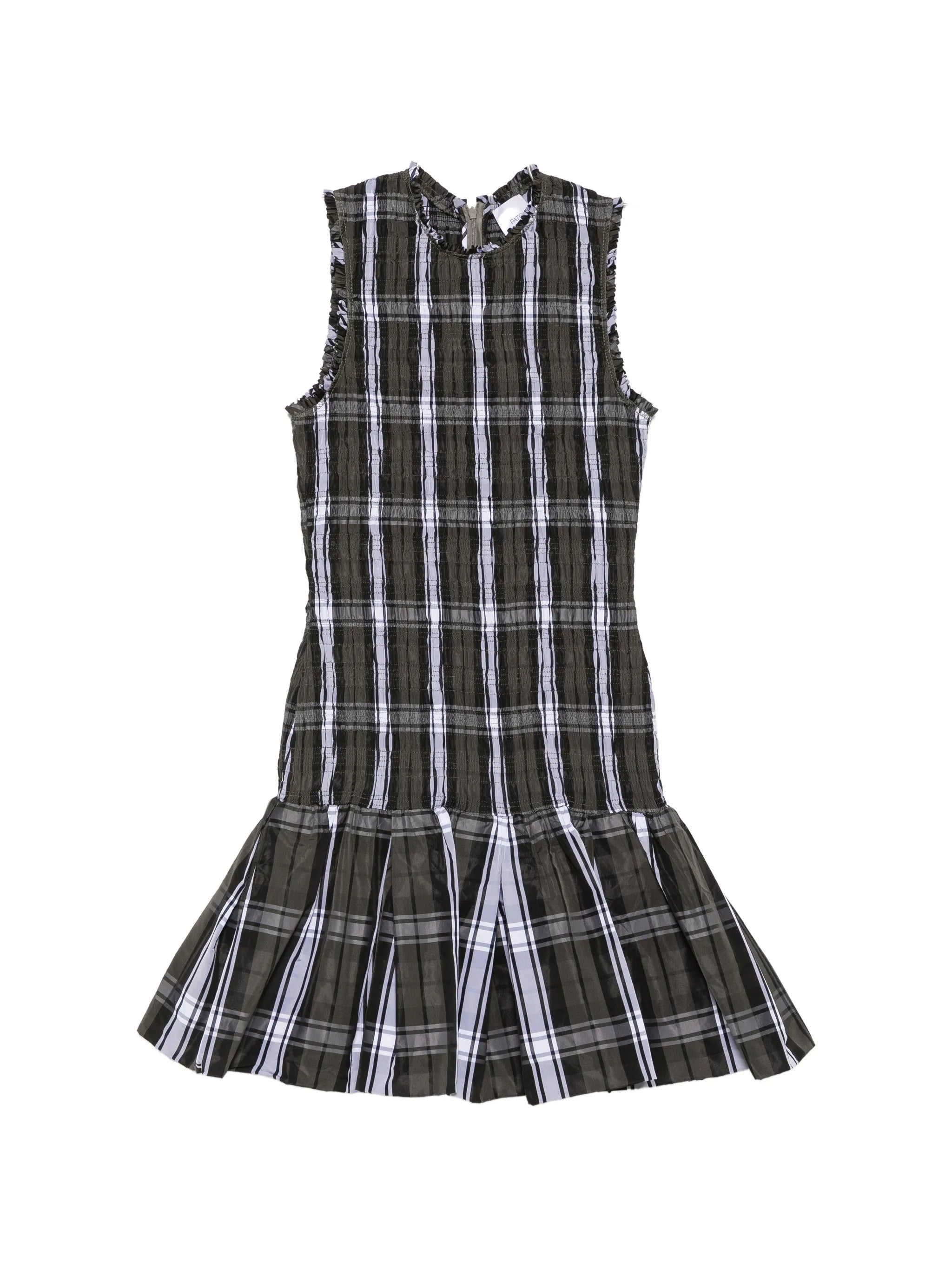 Patou Patou Shirred Tartan-check Mini Dress
