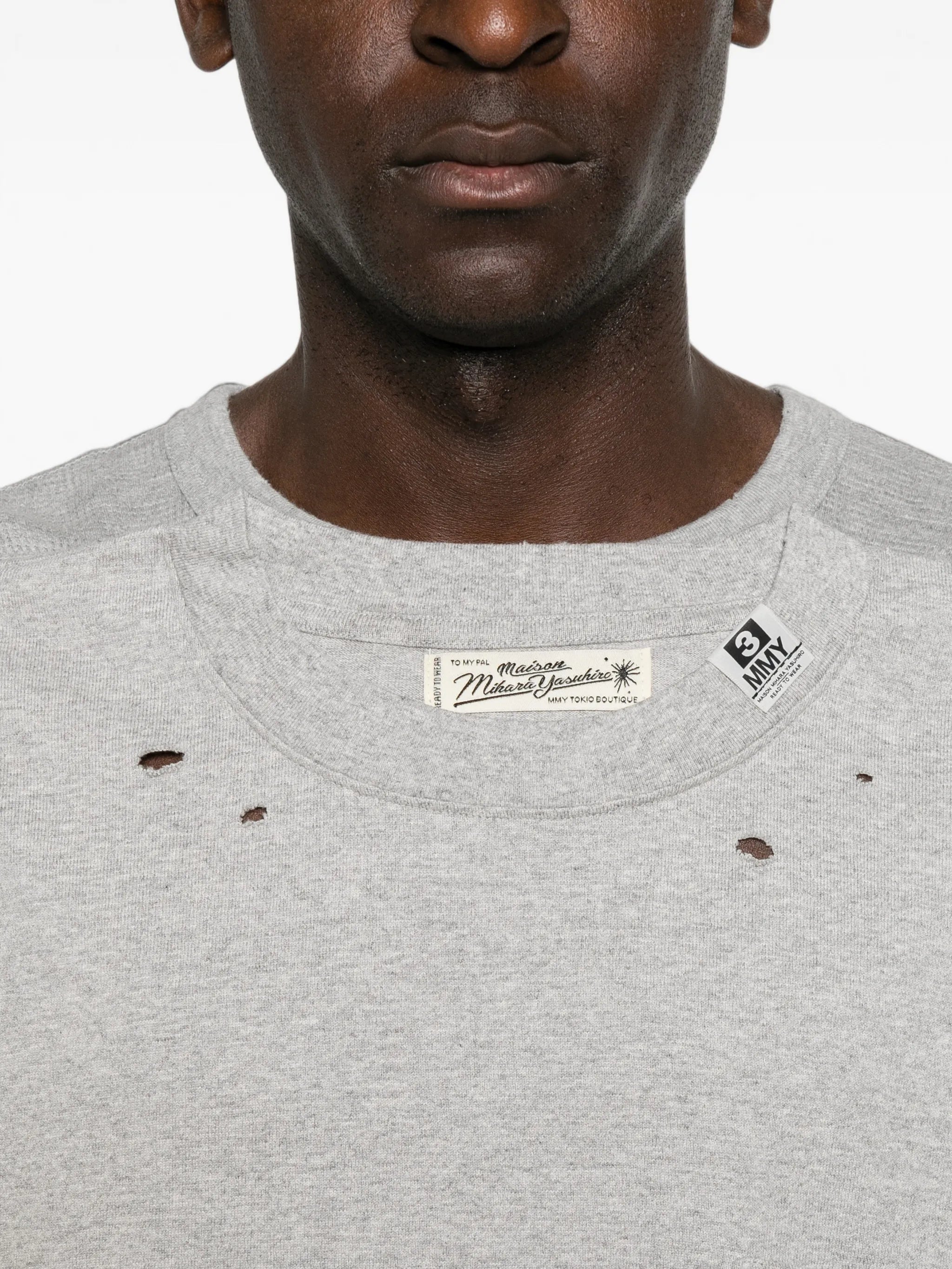 Maison Mihara Yasuhiro Maison Mihara Yasuhiro Distressed-effect Layered-detail T-shirt, view 2