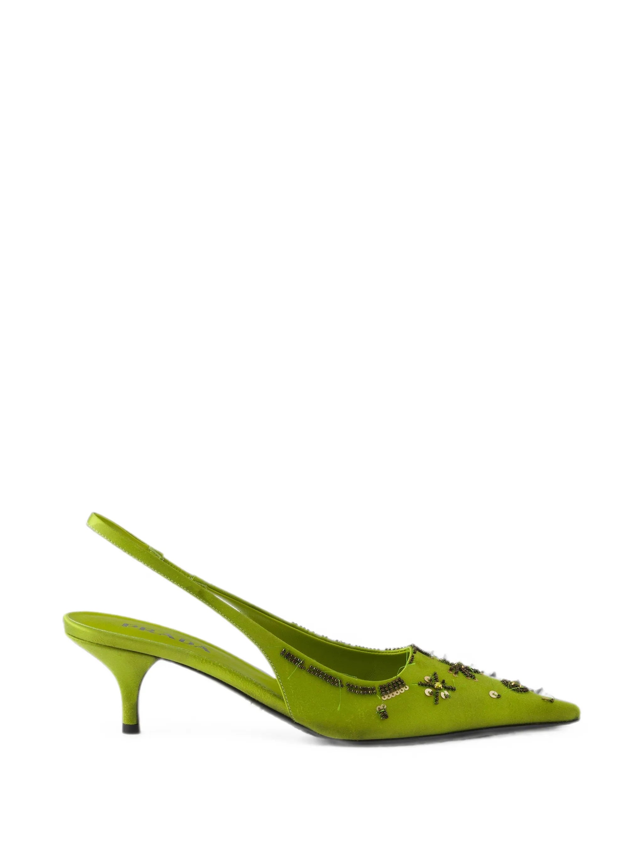 Prada Prada Embroidered Satin Slingback Pumps
