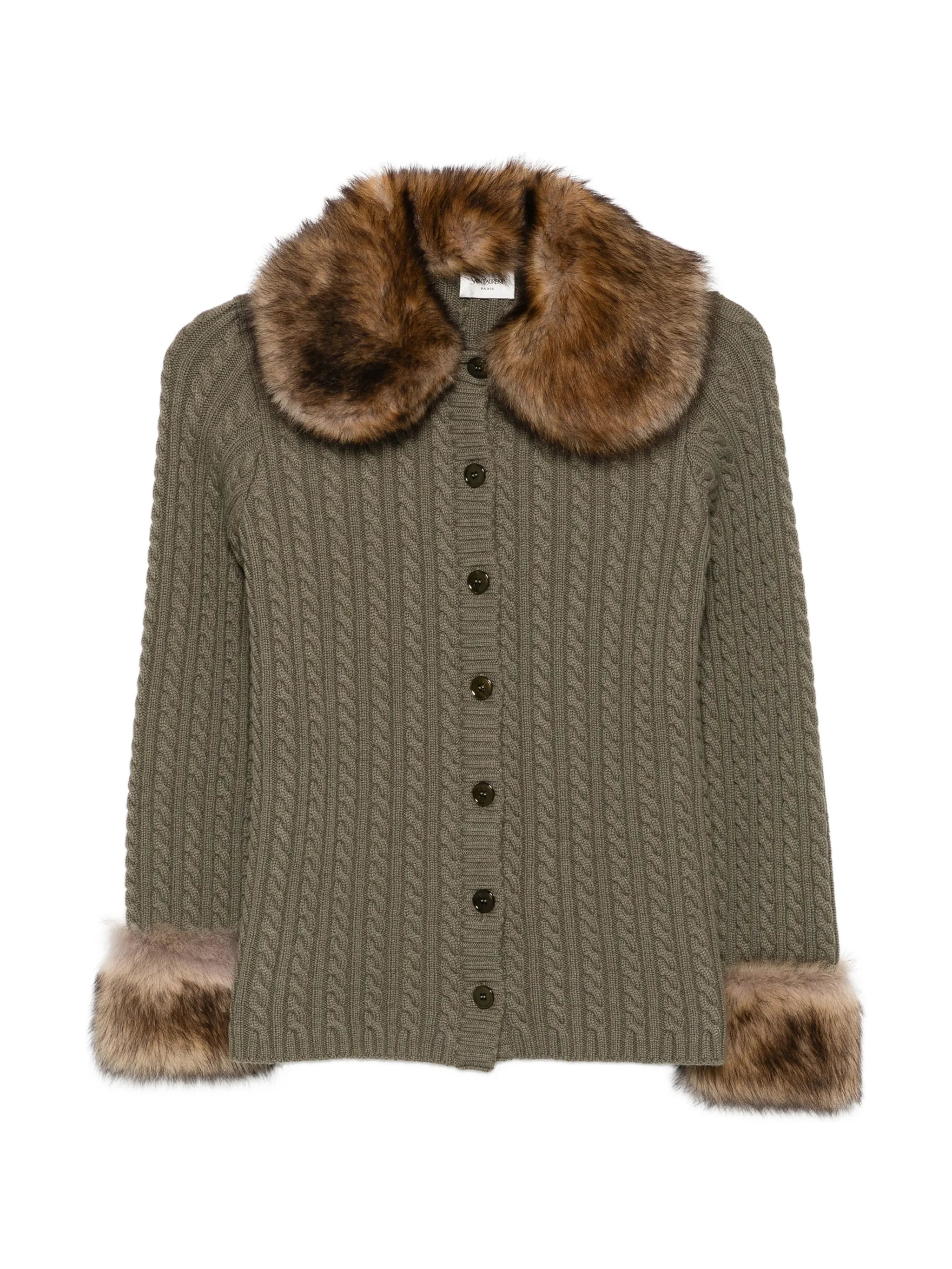 Saint Laurent Saint Laurent Cable-knit Cardigan In Cashmere And Animal-free Fur
