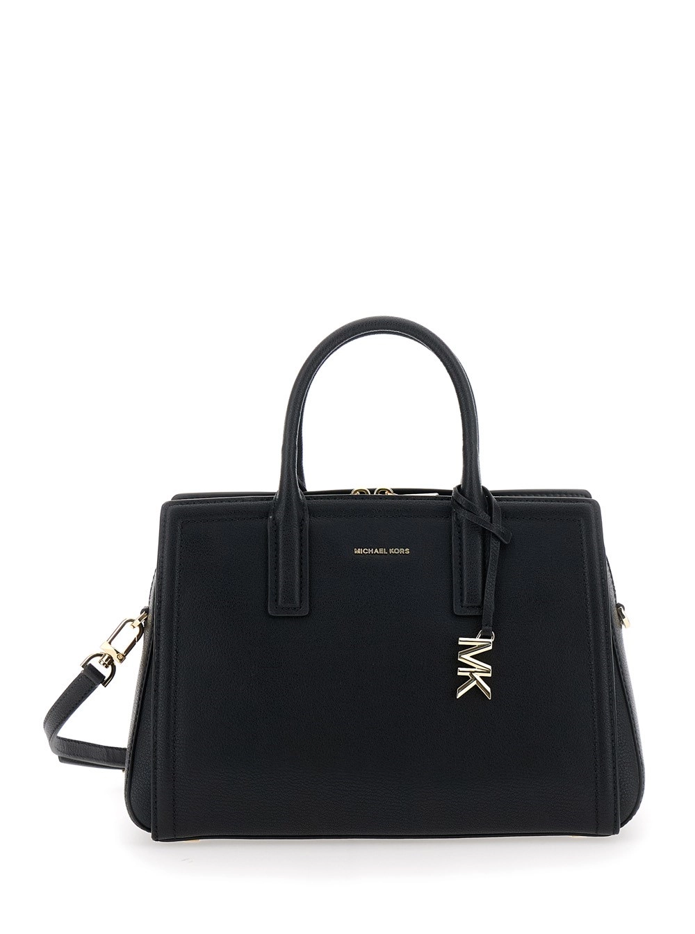 Michael michael kors Borsa a Mano 'Laila' con Pendente Metallici sul Fronte in Pelle Nera Donna