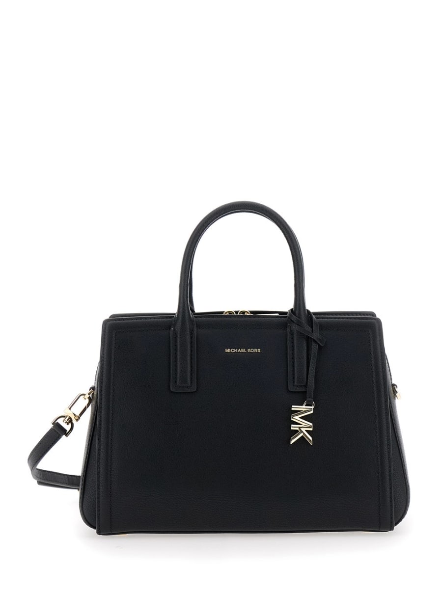 Michael michael kors Borsa a Mano 'Laila' con Pendente Metallici sul Fronte in Pelle Nera Donna