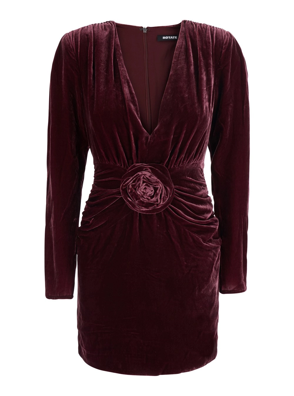 Rotate Abito mini in velluto di seta con maniche lunghe e colore bordeaux per donna