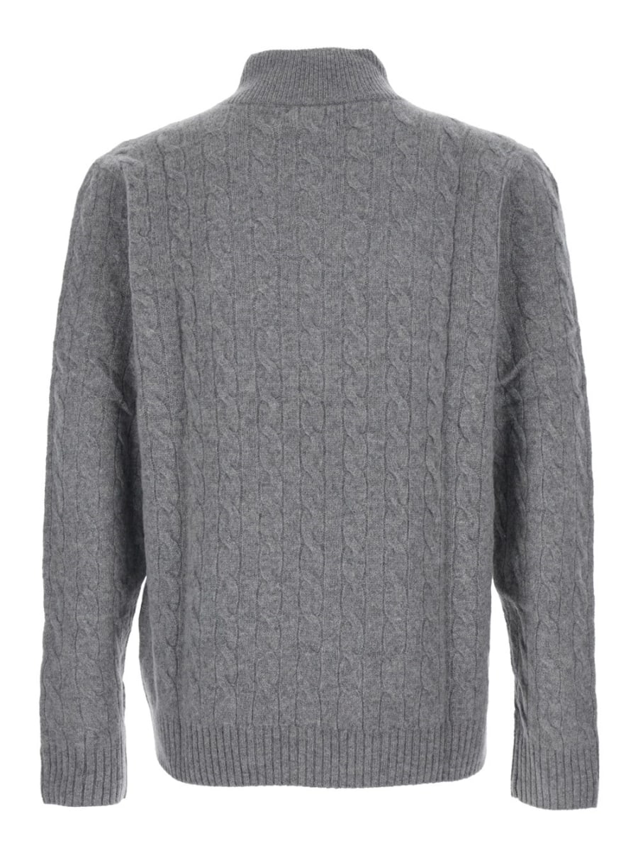 Polo Ralph Lauren Maglione a Collo Alto con Ricamo Cavallino sul Fronte e Chiusura con Mezza Zip in Lana e Cashmere Grigio Uomo, view 2
