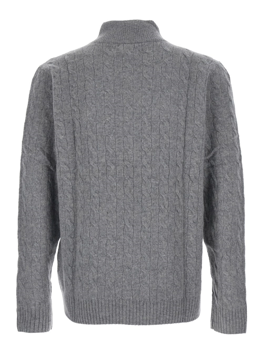Polo Ralph Lauren Maglione a Collo Alto con Ricamo Cavallino sul Fronte e Chiusura con Mezza Zip in Lana e Cashmere Grigio Uomo, view 2