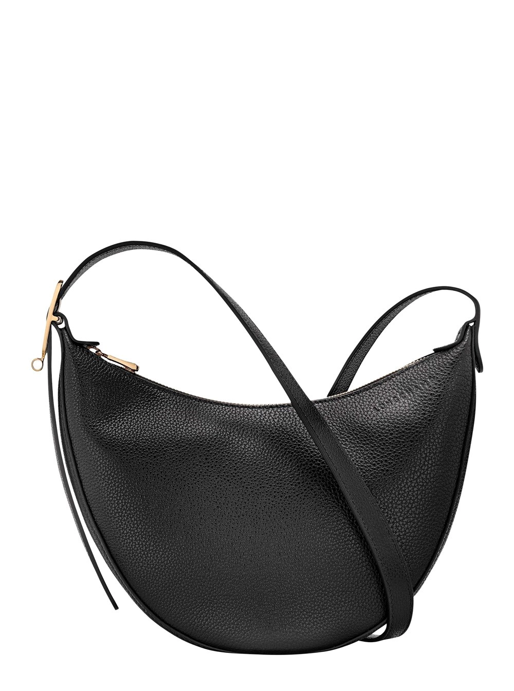 Longchamp Borsa a Tracolla 'Le Foulonné' con tracolla regolabile e charm logo su tiralampo in pelle nera donna