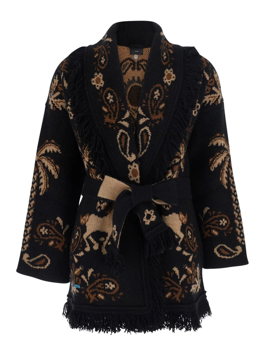 Alanui Cardigan foulard Island Roots con maniche lunghe e chiusura frontale in beige per donna