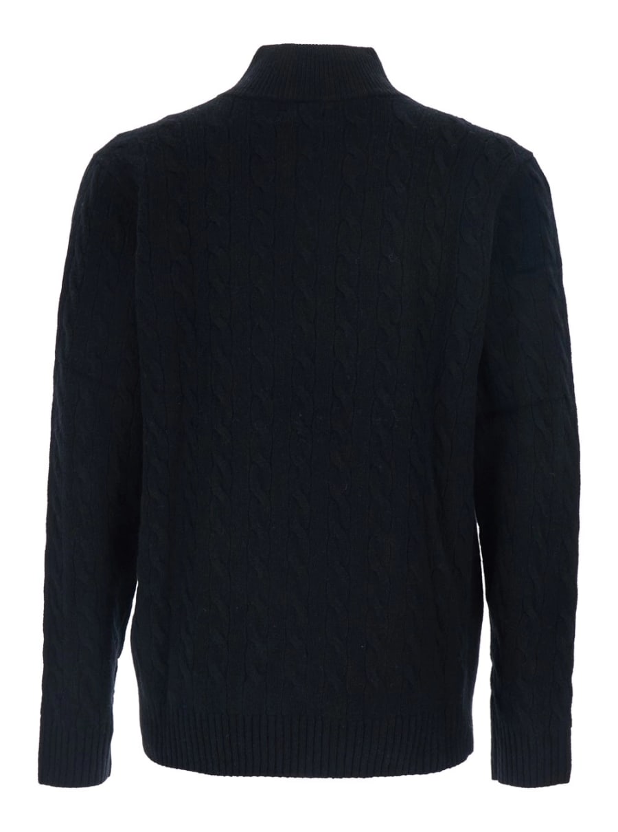 Polo Ralph Lauren Maglione a Collo Alto con Ricamo Cavallino sul Fronte e Chiusura con Mezza Zip in Lana e Cashmere Nero Uomo, view 2