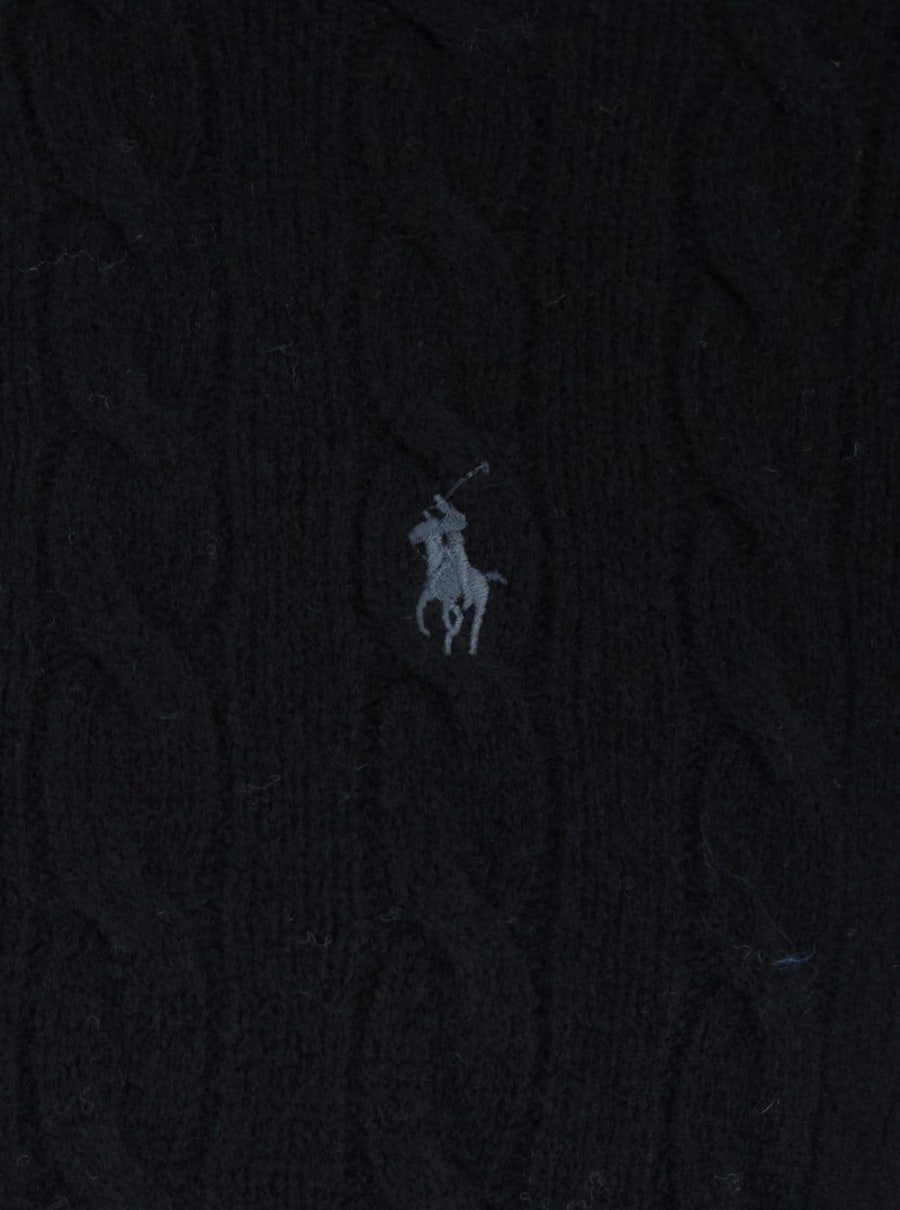 Polo Ralph Lauren Maglione a Collo Alto con Ricamo Cavallino sul Fronte e Chiusura con Mezza Zip in Lana e Cashmere Nero Uomo, view 3
