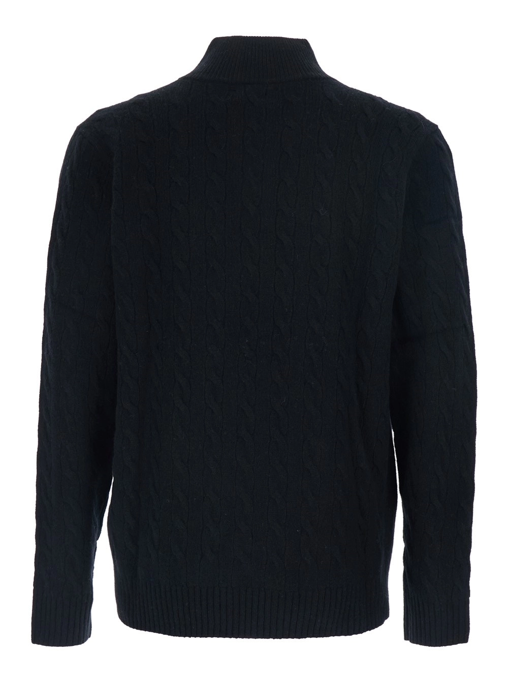 Polo Ralph Lauren Maglione a Collo Alto con Ricamo Cavallino sul Fronte e Chiusura con Mezza Zip in Lana e Cashmere Nero Uomo, view 2