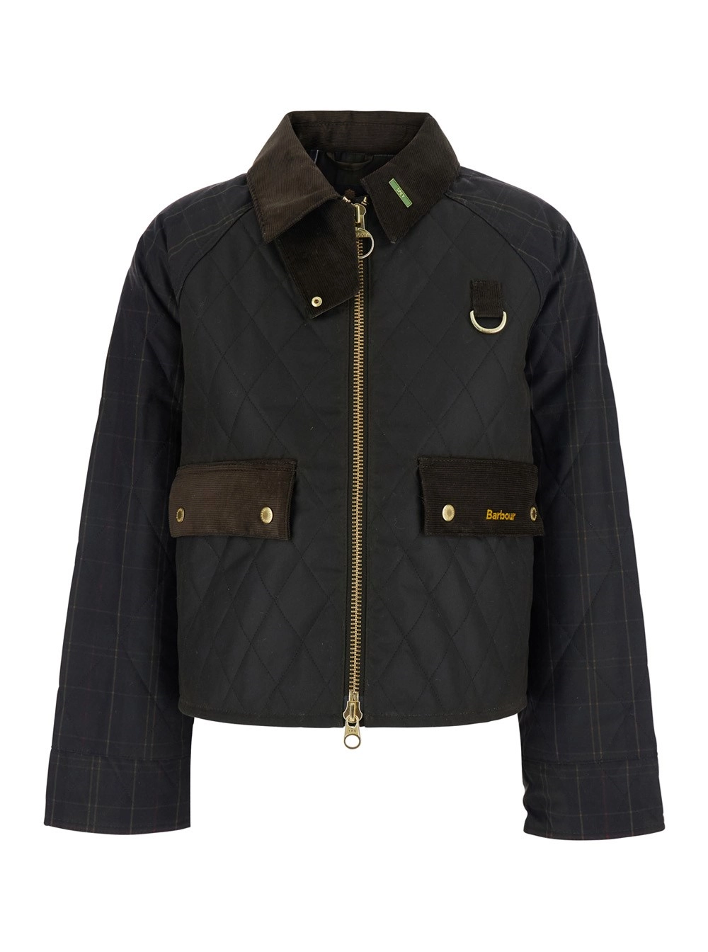 Barbour Giubbotto con collo e logo lettering sul fronte in cotone verde donna