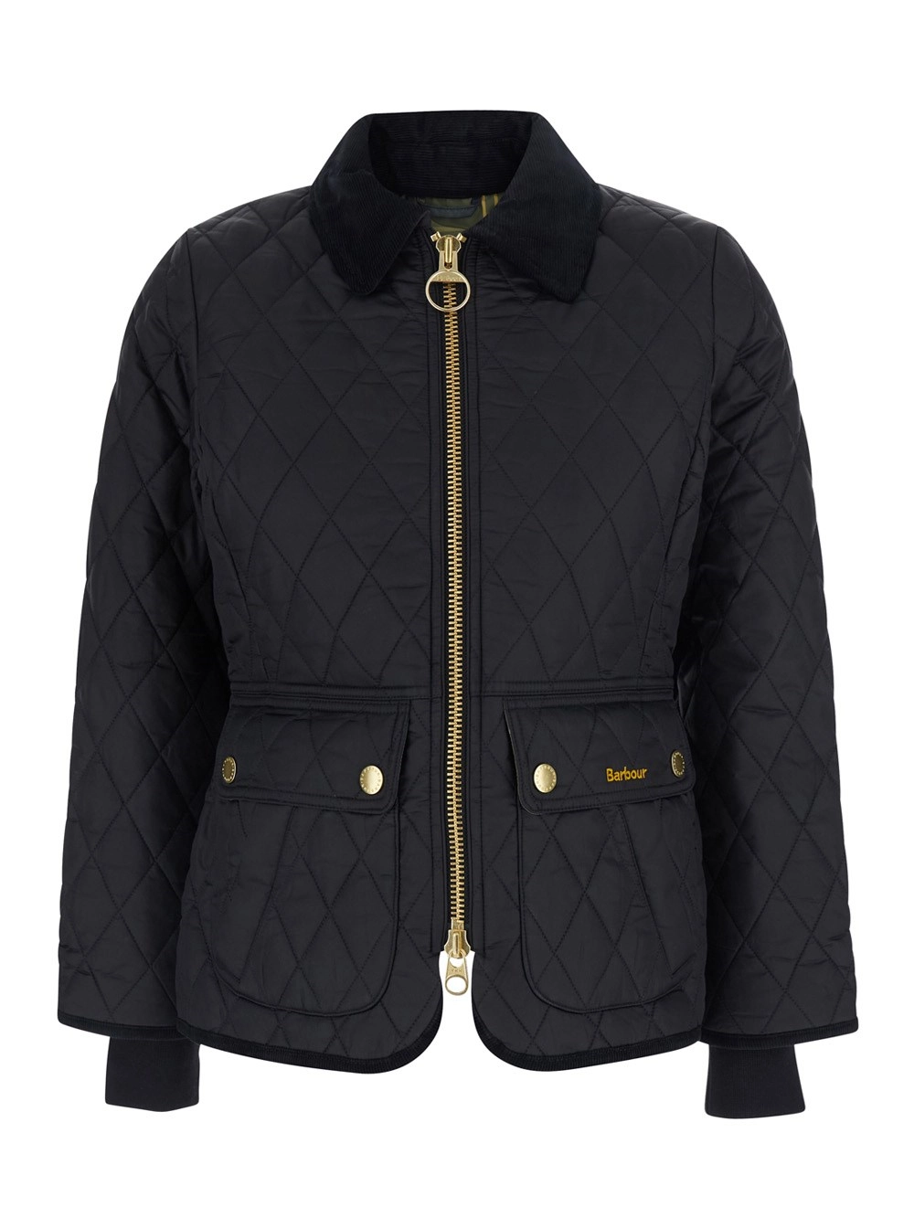 Barbour Giubbotto Fitted Beadnell con collo a camicia e tasche in tessuto tecnico nero per donna