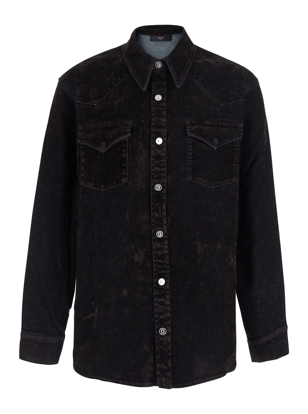 Amiri Camicia in denim con patch e colletto classico, in cotone, marrone, uomo