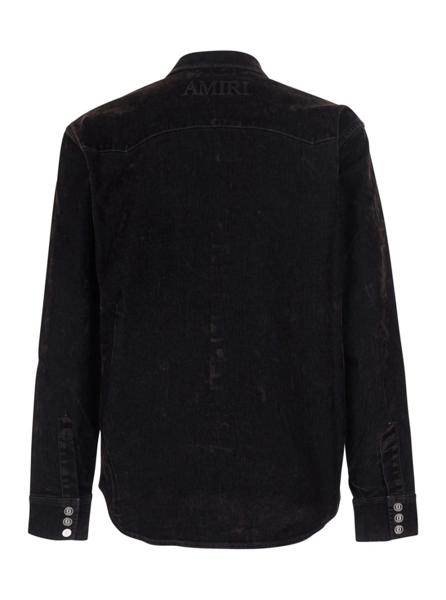 Amiri Camicia in denim con patch e colletto classico, in cotone, marrone, uomo, view 2