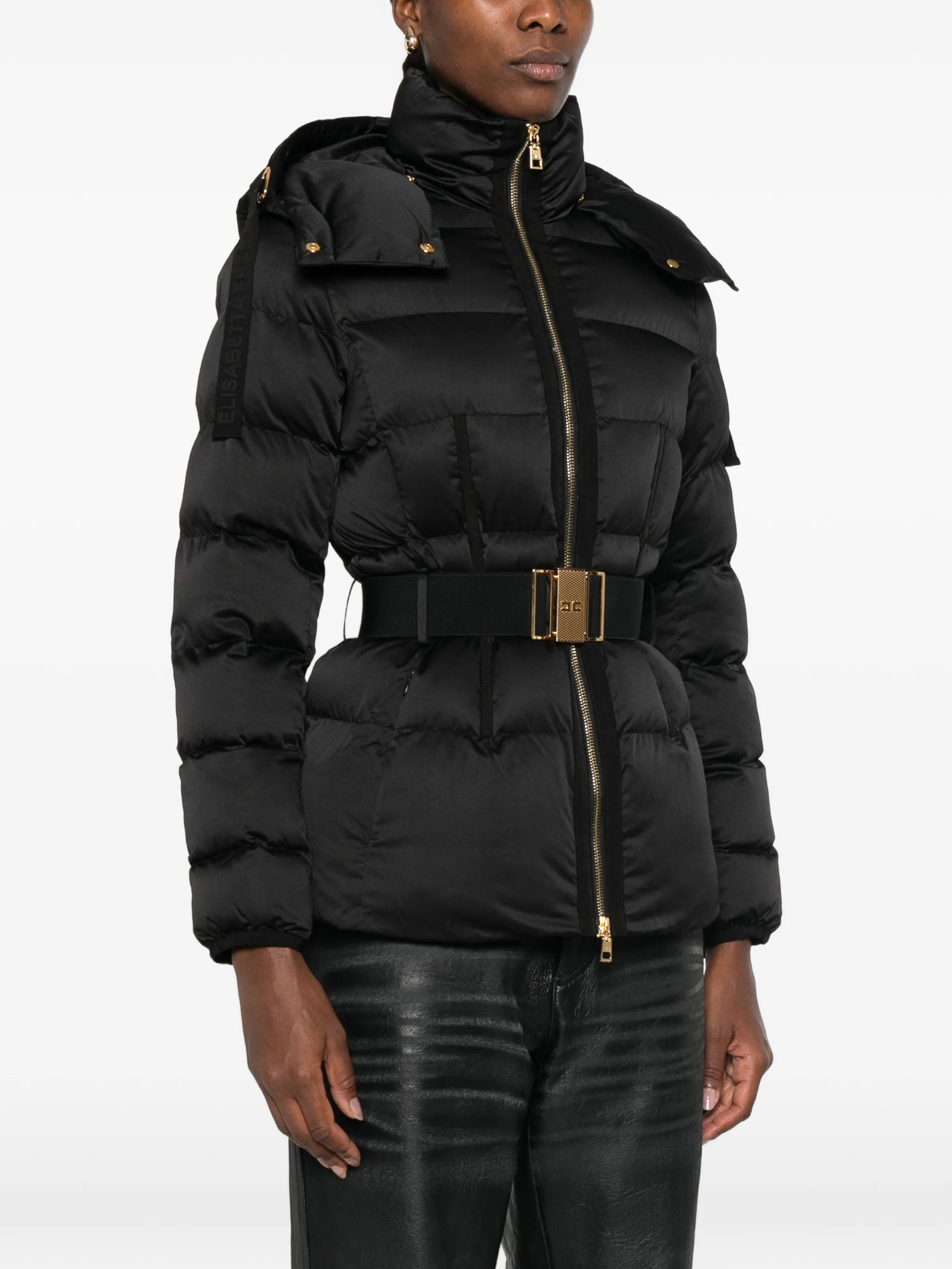 Elisabetta Franchi Elisabetta Franchi Belted Hooded Puffer Jacket, view 2