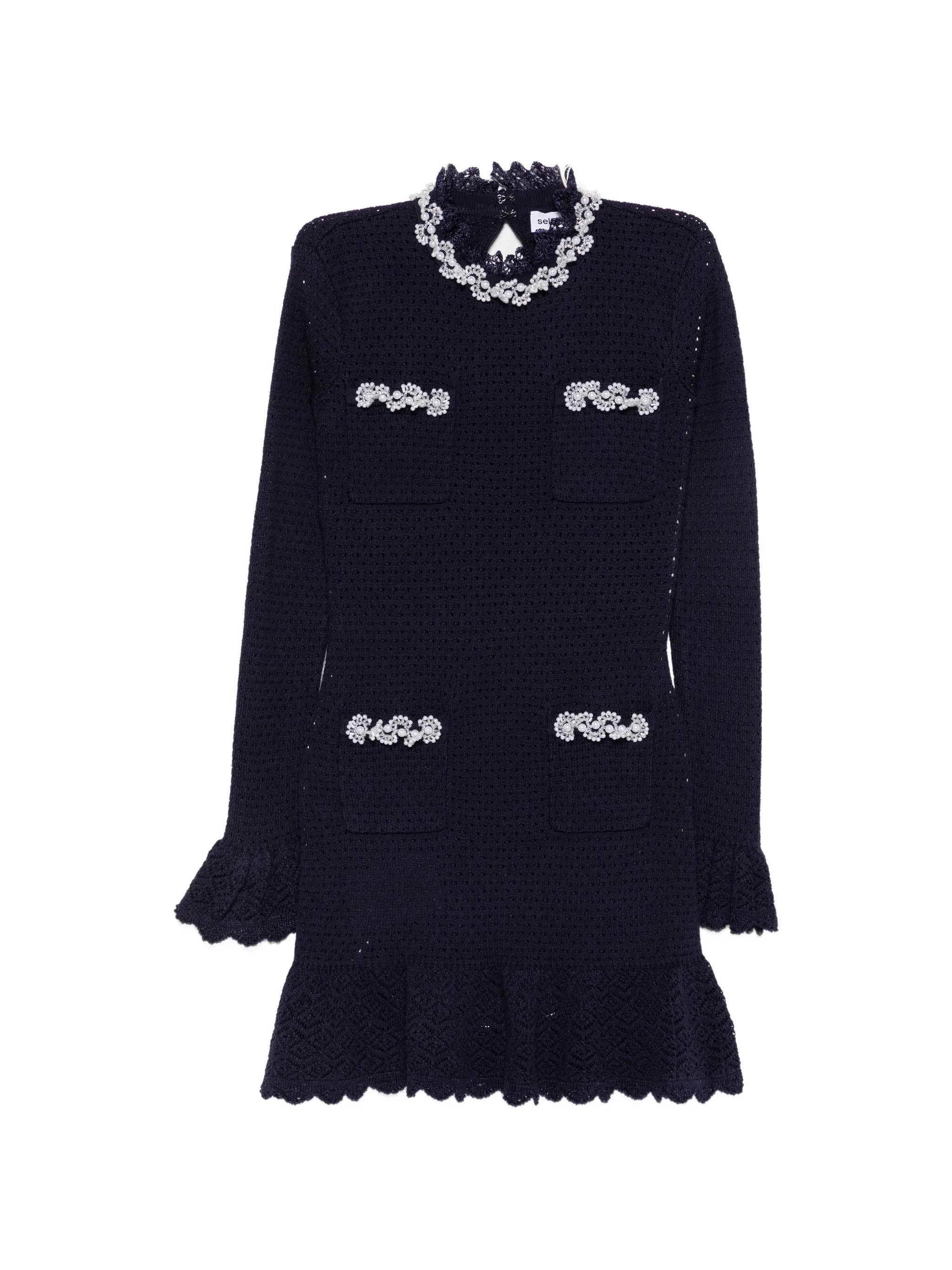 self-portrait Self-portrait Embellished Crochet-knit Mini Dress