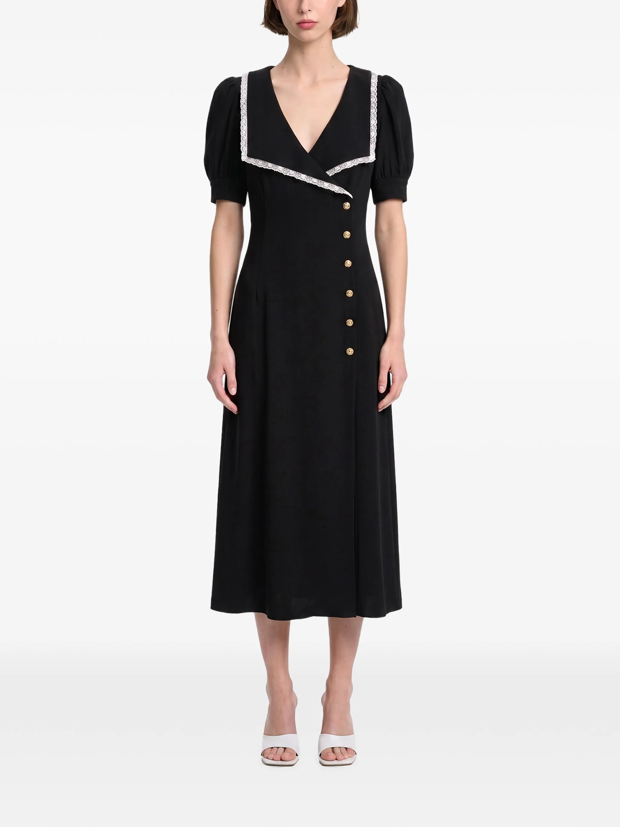 Alessandra Rich Alessandra Rich Cady Lace-trim Collar Midi Dress, view 2