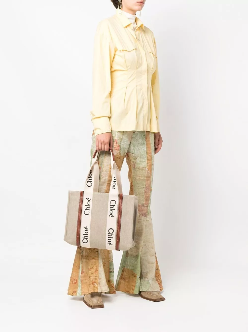 Chloé Borsa tote media Woody in canvas, view 2