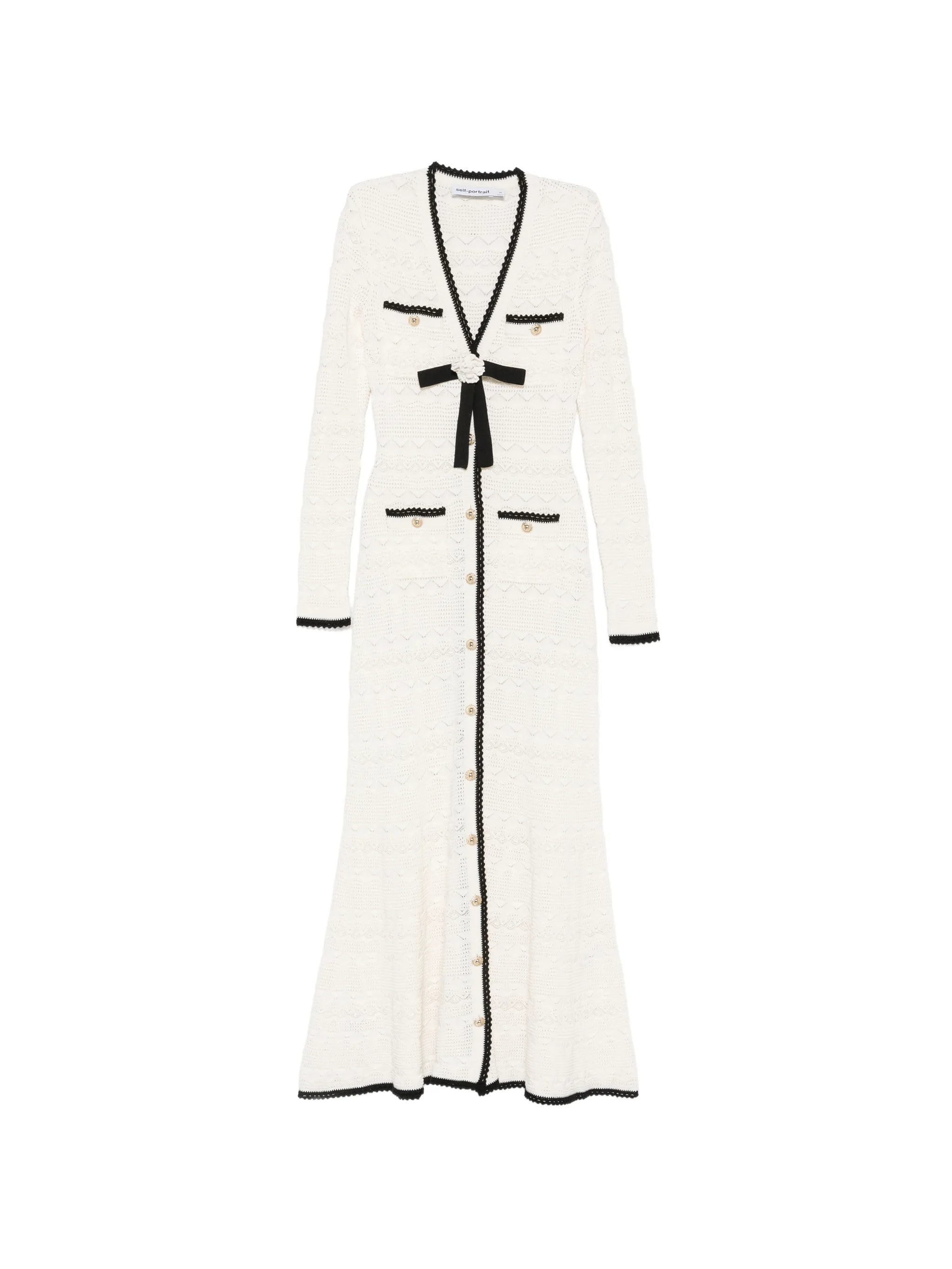 self-portrait Self-portrait Bow-detail Pointelle-knit Midi Dress