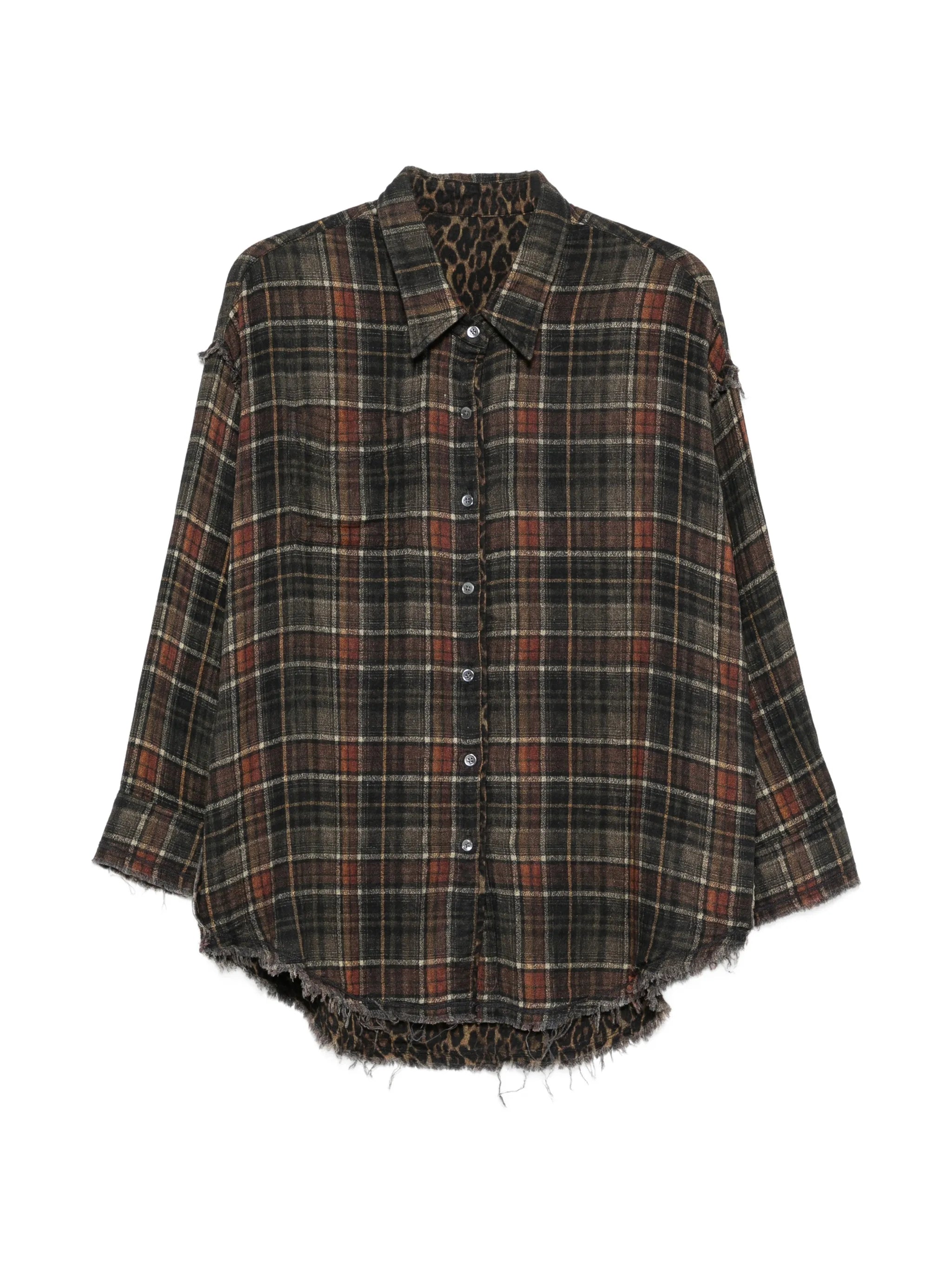 R13 R13 Plaid-check Distressed-effect Reversible Cotton Shirt