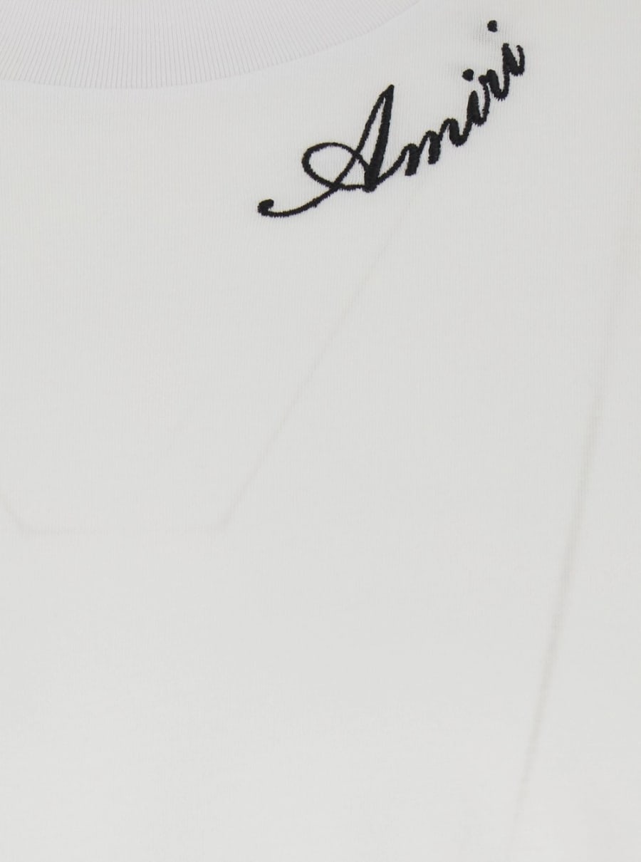 Amiri T-shirt girocollo con maniche corte ampie e ricamo logo lettering sul collo in tessuto tecnico bianca uomo, view 3