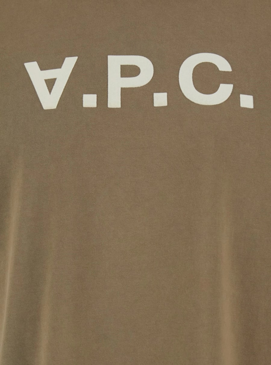 A.P.C. T-Shirt Girocollo con Logo Lettering sul Fronte in Cotone Marrone Uomo, view 3