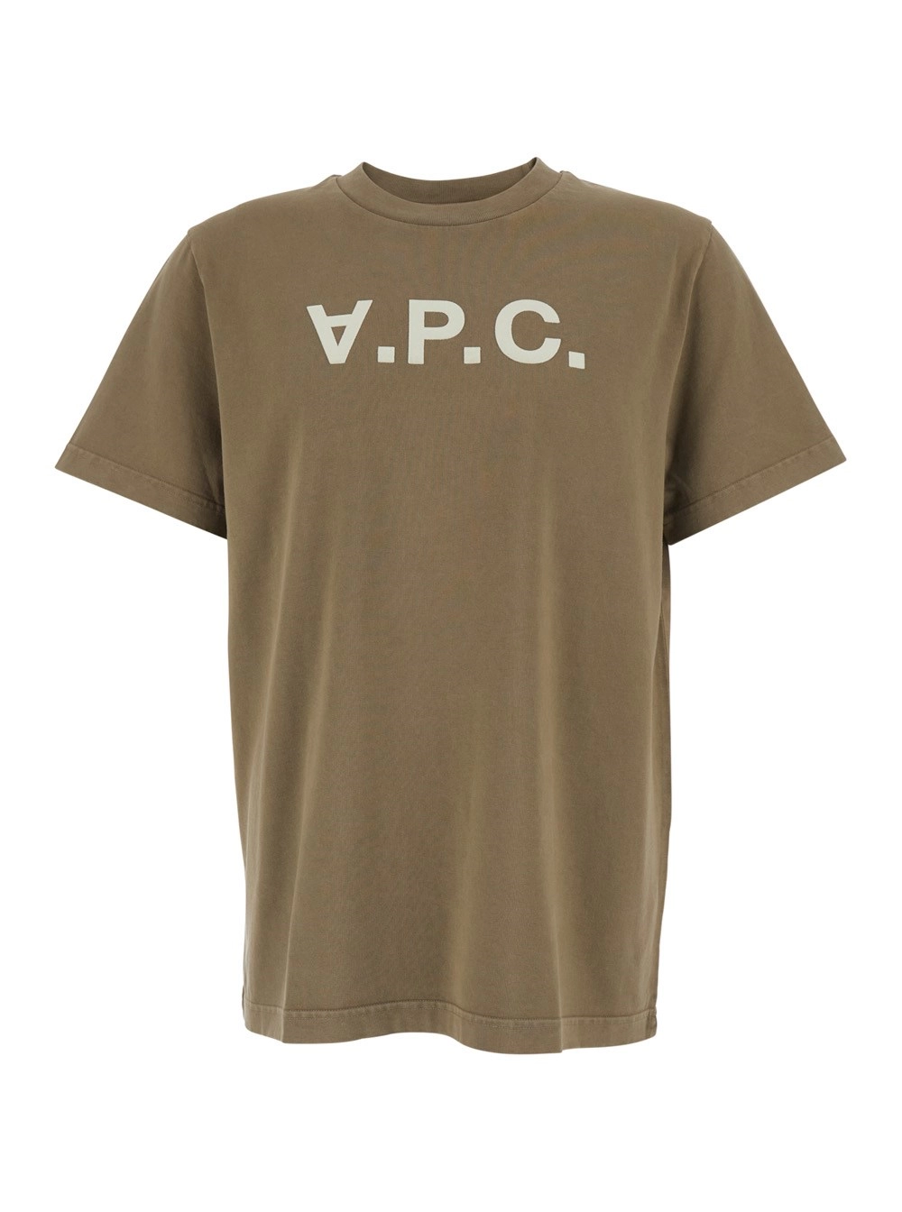 A.P.C. T-Shirt Girocollo con Logo Lettering sul Fronte in Cotone Marrone Uomo