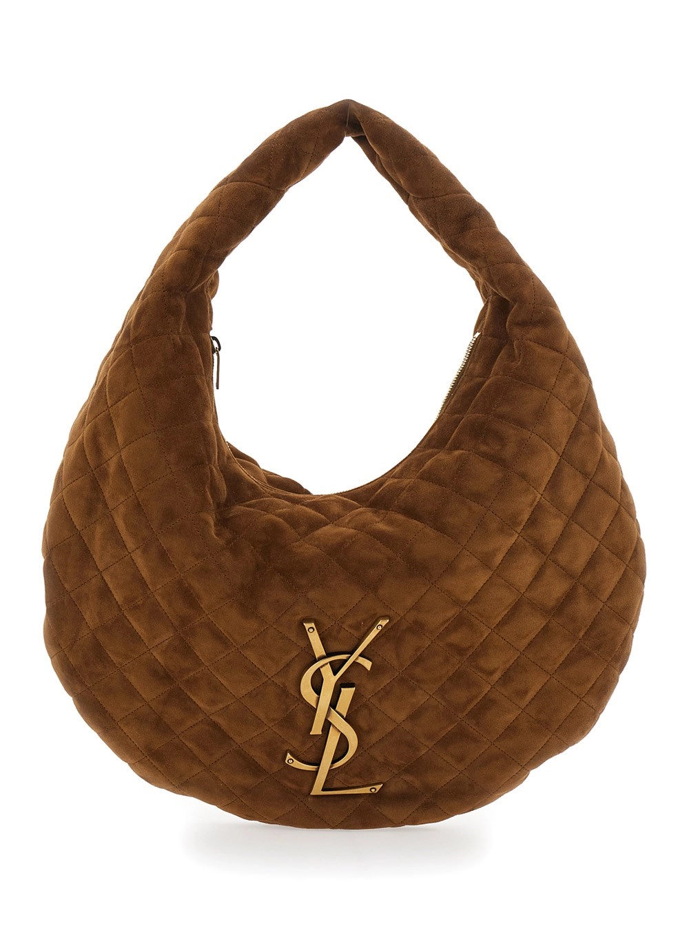 Saint Laurent Borsa a Spalla 'Icare' con Placca Cassandre sul Fronte in Pelle Scamosciata Marrone Donna
