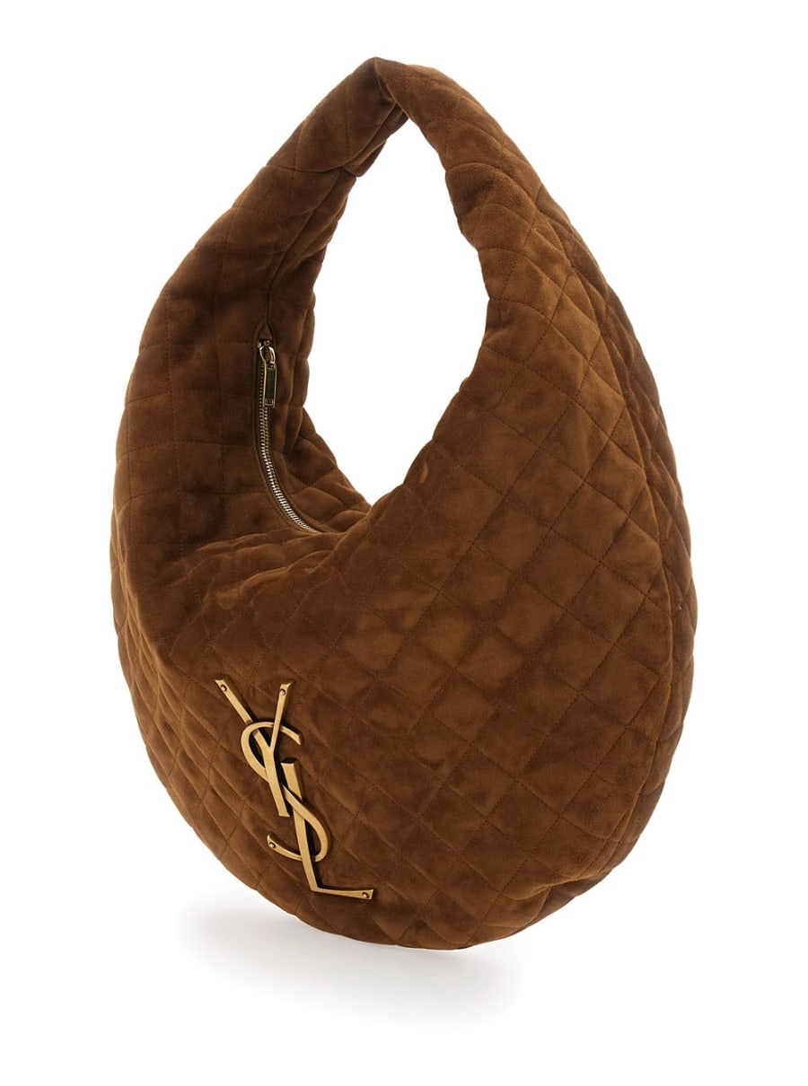 Saint Laurent Borsa a Spalla 'Icare' con Placca Cassandre sul Fronte in Pelle Scamosciata Marrone Donna, view 2