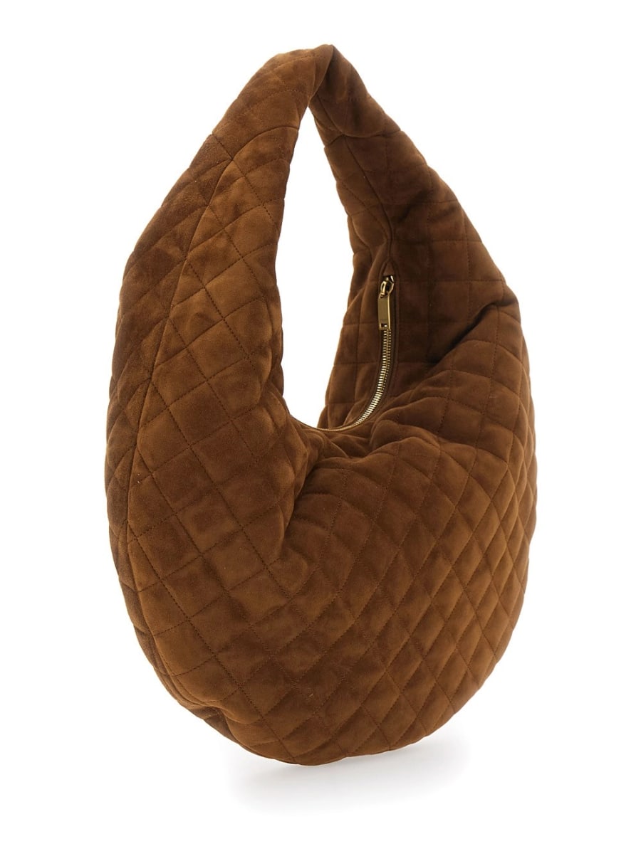 Saint Laurent Borsa a Spalla 'Icare' con Placca Cassandre sul Fronte in Pelle Scamosciata Marrone Donna, view 3