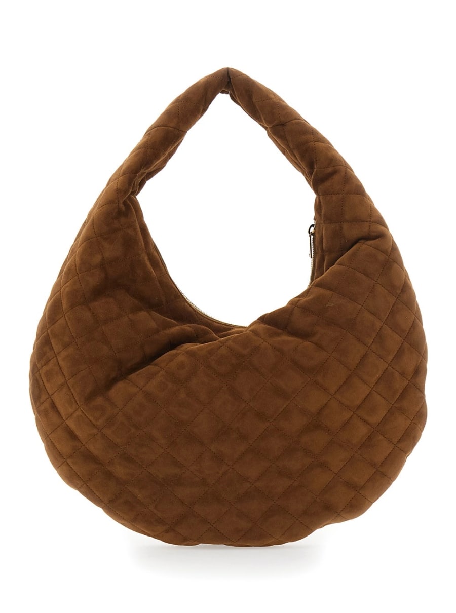 Saint Laurent Borsa a Spalla 'Icare' con Placca Cassandre sul Fronte in Pelle Scamosciata Marrone Donna, view 4