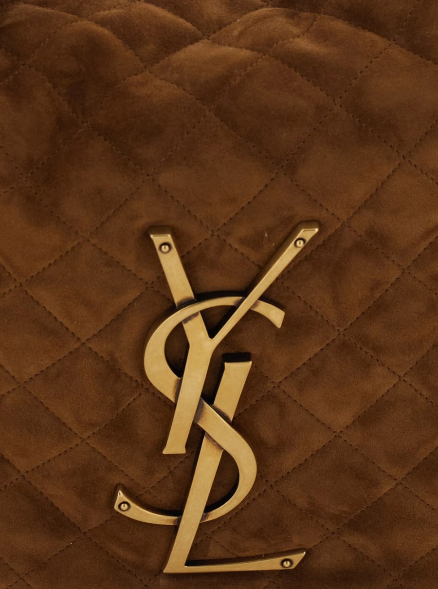 Saint Laurent Borsa a Spalla 'Icare' con Placca Cassandre sul Fronte in Pelle Scamosciata Marrone Donna, view 5