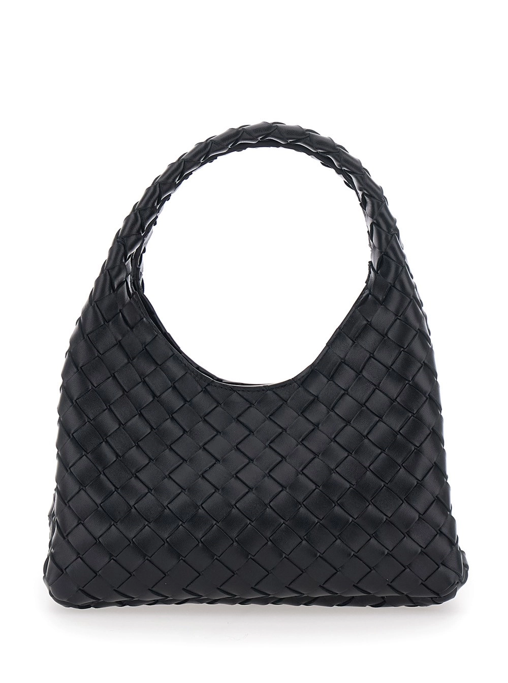 Bottega Veneta Borsa a Spalla 'Campana' Piccola con Chiusura con Laccio e Motivo Intrecciato in Pelle Nera Donna