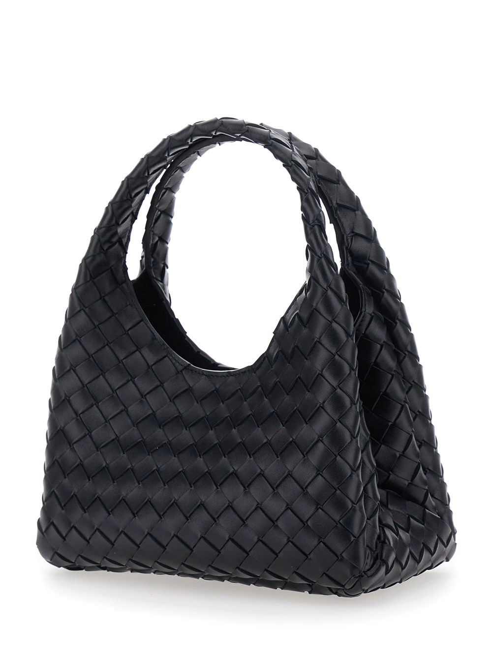 Bottega Veneta Borsa a Spalla 'Campana' Piccola con Chiusura con Laccio e Motivo Intrecciato in Pelle Nera Donna, view 2