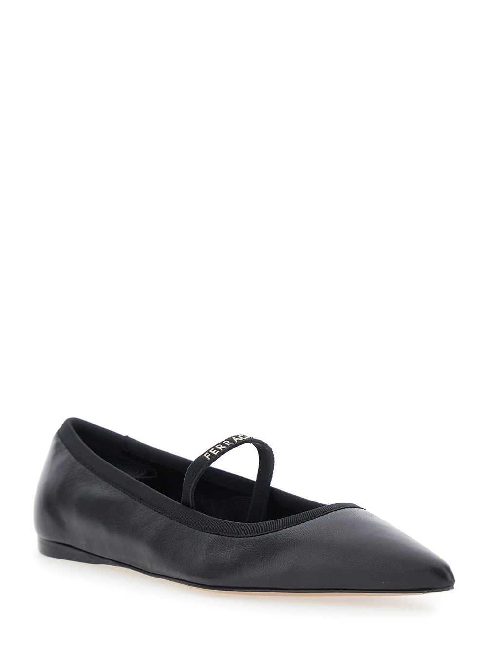 Ferragamo Ballerine 'Carice' con Dettaglio con Nastro e Logo Lettering sul Fronte in Pelle Nere Donna, view 2