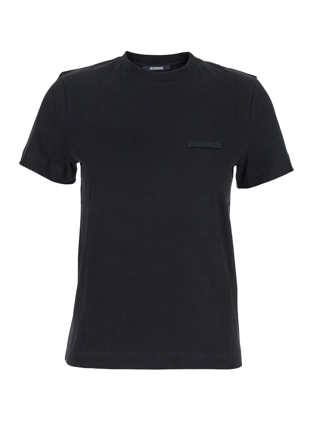 Jacquemus T-Shirt 'Le T-Shirt Gros Grain' Girocollo con Patch Logo sul Fronte in Cotone Nera Donna