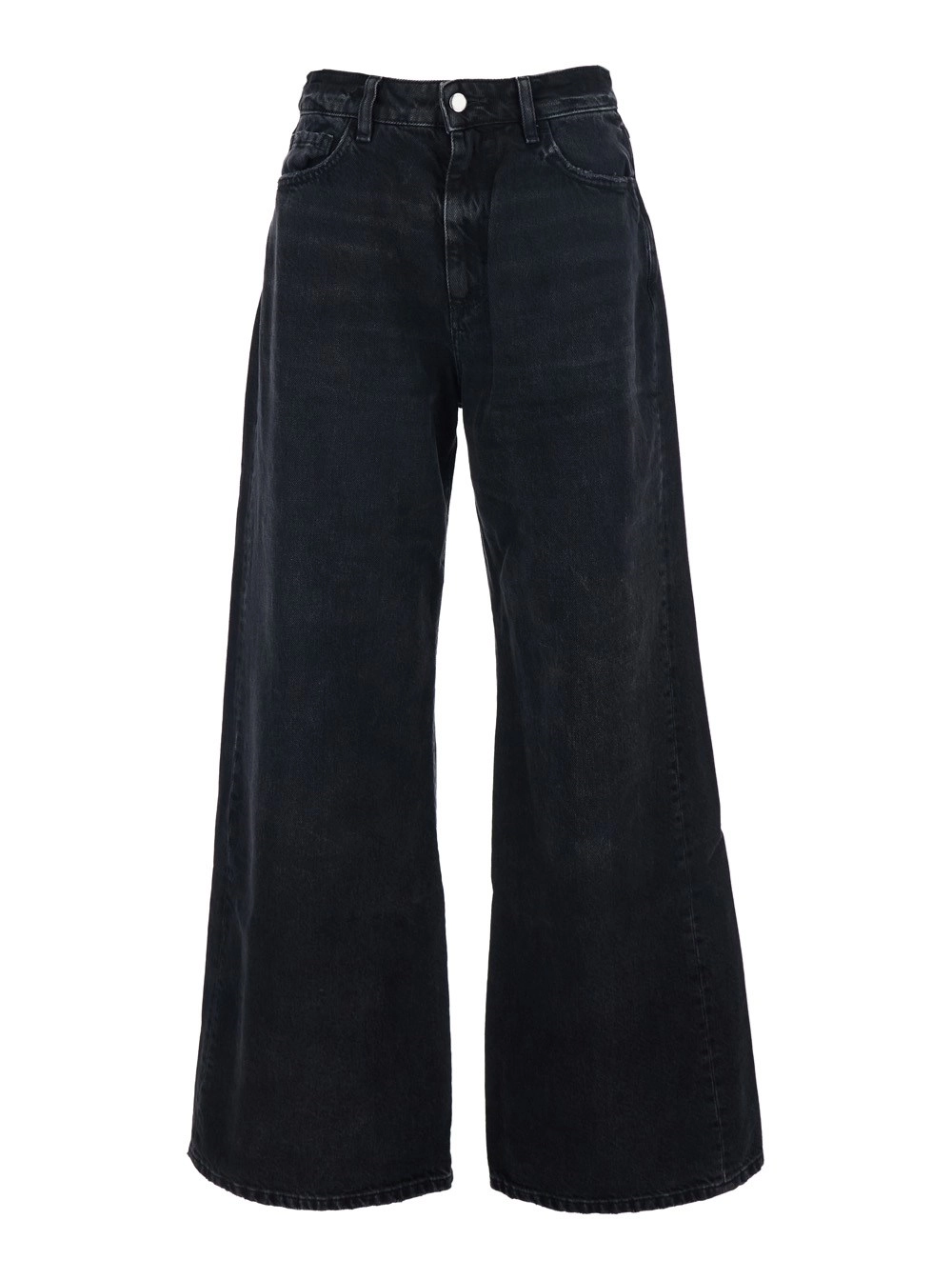 Icon denim Jeans 'Debby' con Patch Logo sul Retro e Gamba Ampia in Denim Nero Donna
