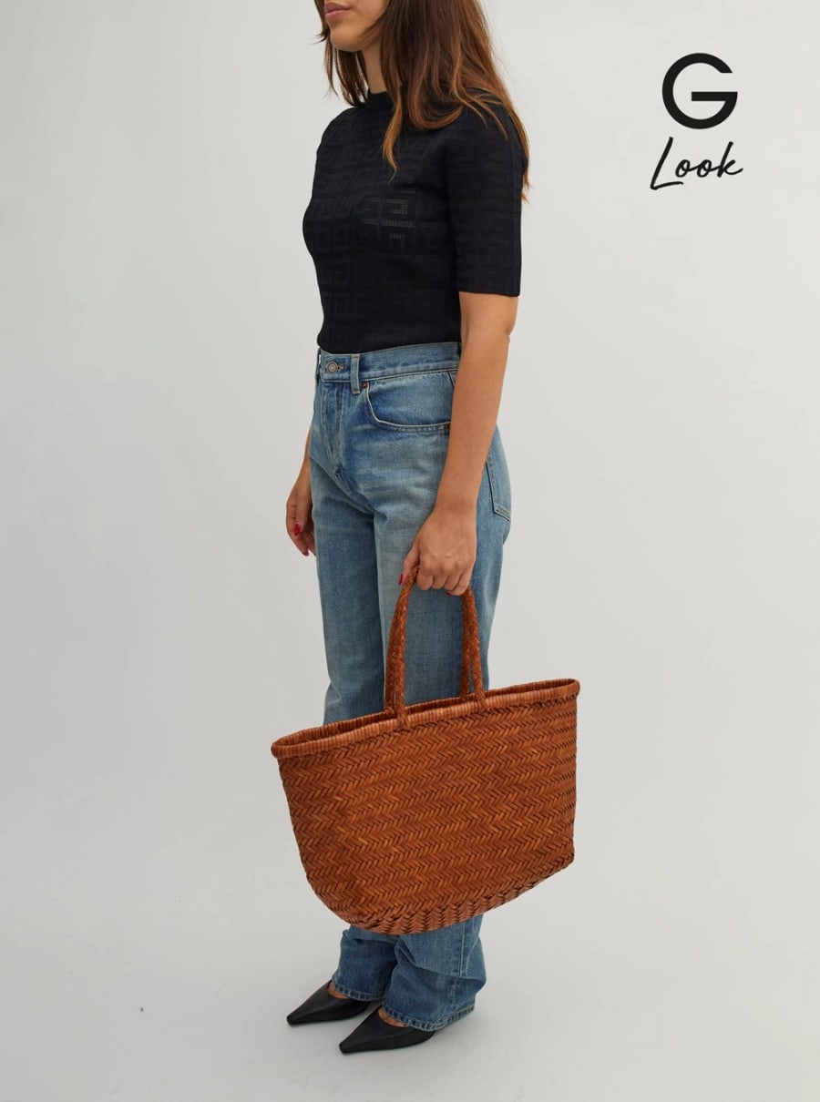 Dragon diffusion Borsa Shopping 'Bamboo Triple Jump' con due manici superiori in Pelle Marrone Donna, view 6