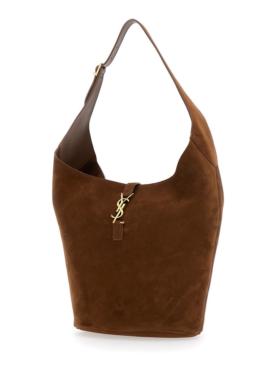 Saint Laurent Borsa a Spalla 'Le 5 à 7' con Chiusura a Gancio con Cassandre in Pelle Morbida Marrone Donna, view 2