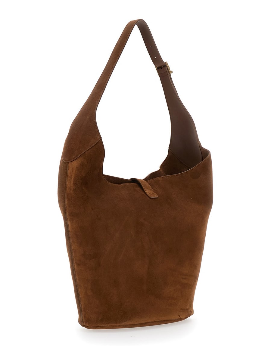 Saint Laurent Borsa a Spalla 'Le 5 à 7' con Chiusura a Gancio con Cassandre in Pelle Morbida Marrone Donna, view 3