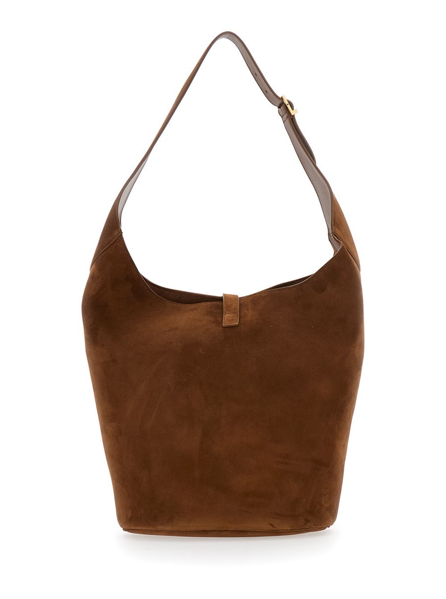Saint Laurent Borsa a Spalla 'Le 5 à 7' con Chiusura a Gancio con Cassandre in Pelle Morbida Marrone Donna, view 4