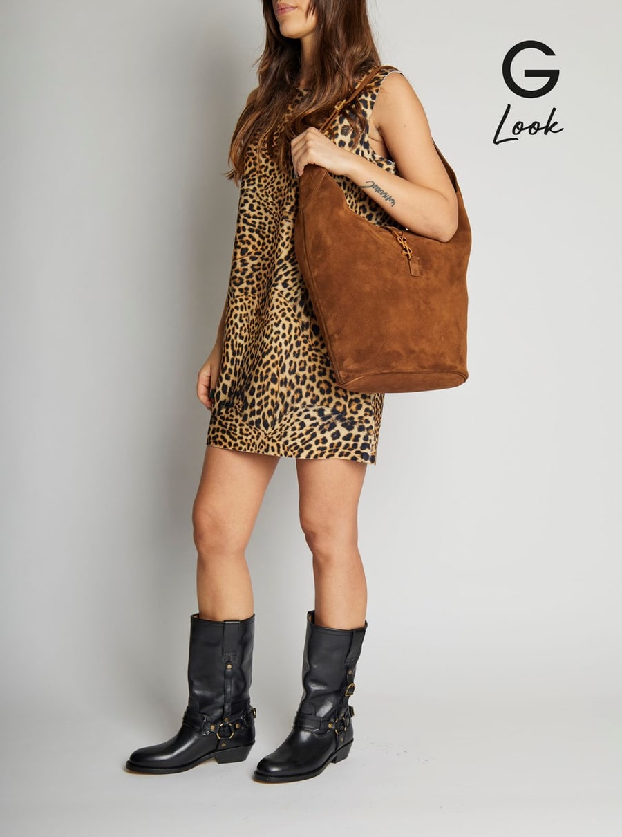 Saint Laurent Borsa a Spalla 'Le 5 à 7' con Chiusura a Gancio con Cassandre in Pelle Morbida Marrone Donna, view 6