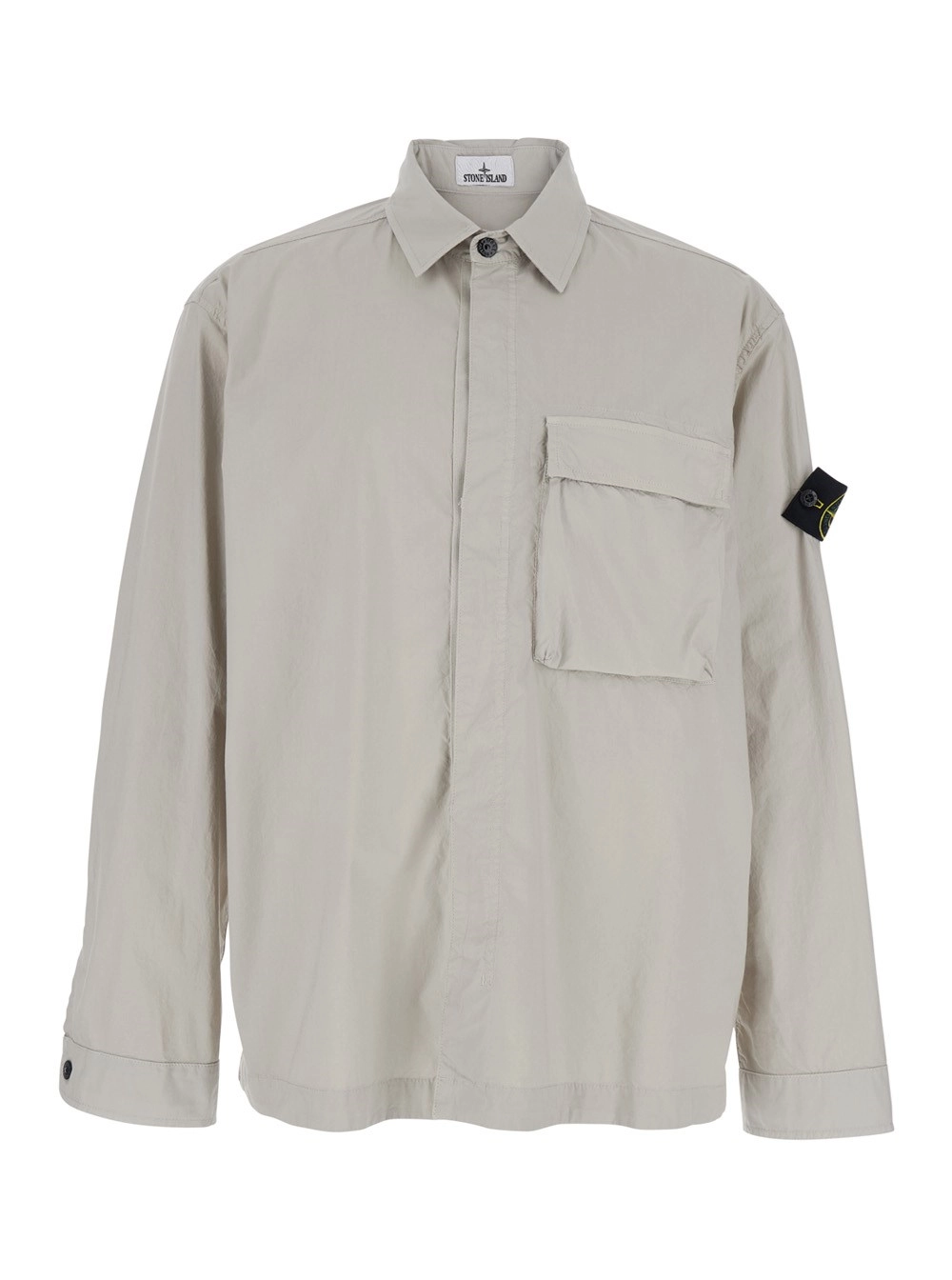 Stone Island Giacca con Colletto Classico e Patch Logo sulla Manica in Cotone Grigia Uomo