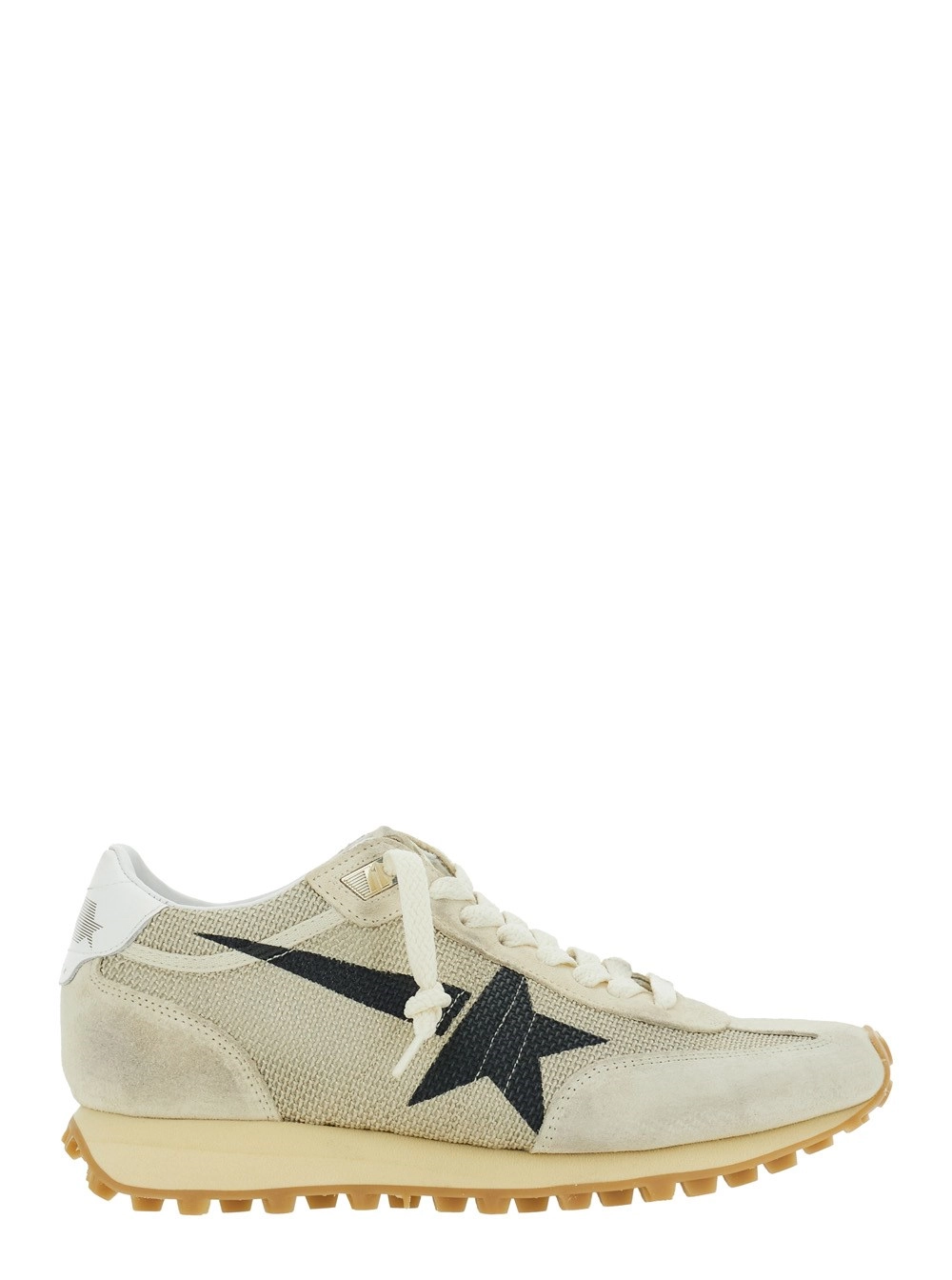 Golden Goose Sneaker 'Marathon' Low Top con Patch a Stella sul Lato e Logo Lettering sul Tallone in Pelle e Tessuto Beige Donna