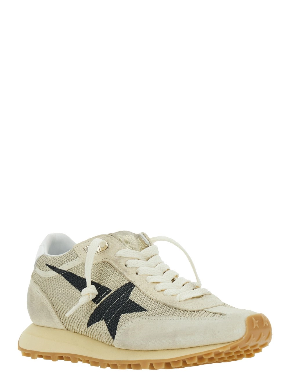 Golden Goose Sneaker 'Marathon' Low Top con Patch a Stella sul Lato e Logo Lettering sul Tallone in Pelle e Tessuto Beige Donna, view 2