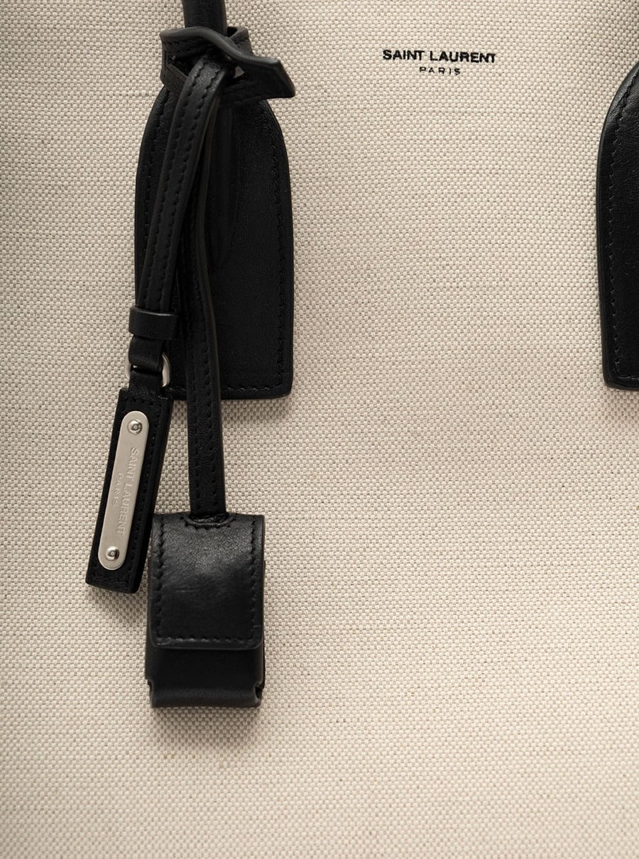 Saint Laurent Borsa Tote 'Sac de Jour L' con Logo e Lucchetto in Canvas e Pelle Beige Uomo, view 4