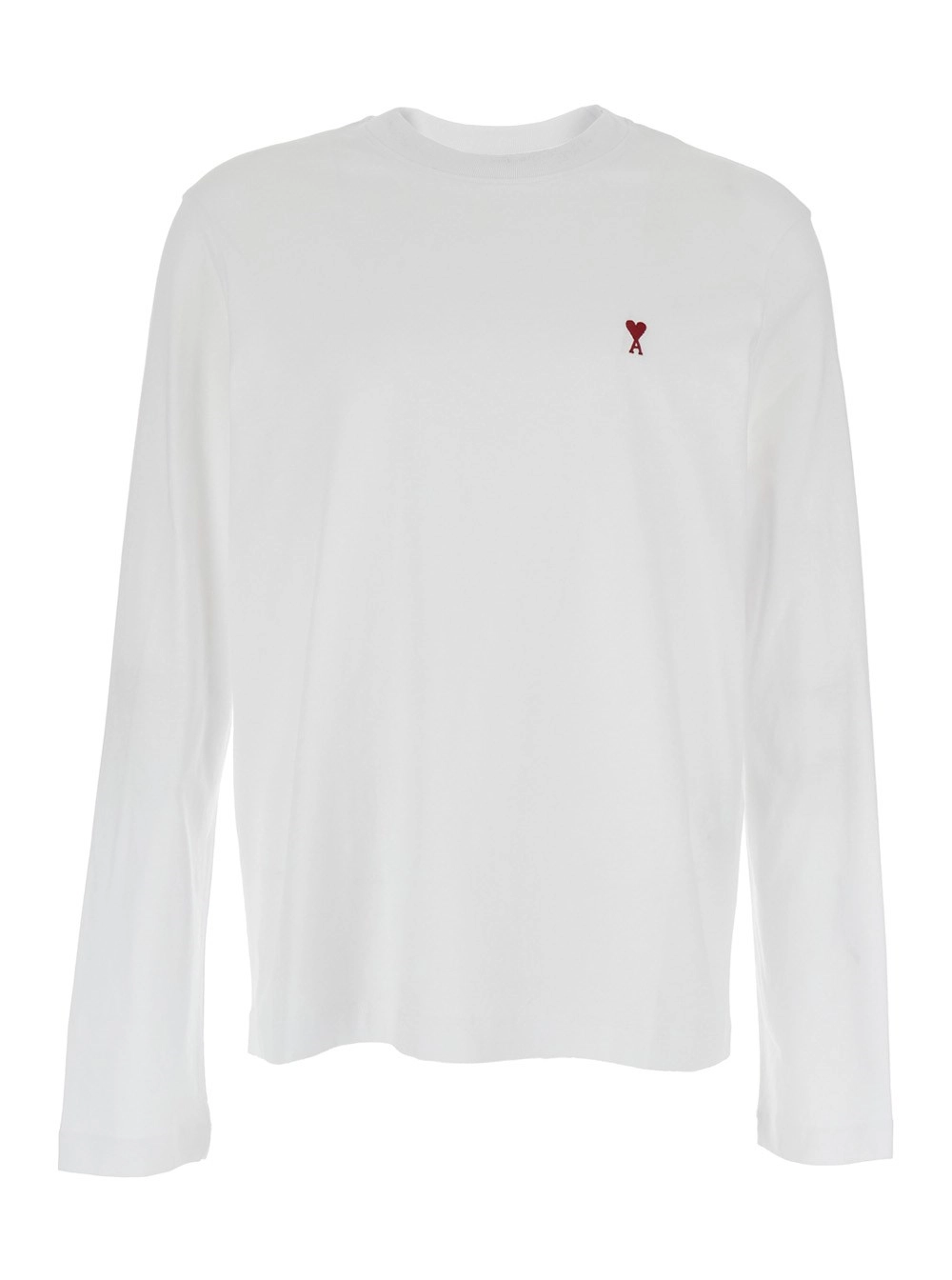 AMI Paris T-shirt con maniche lunghe e logo sul fronte in cotone bianca uomo
