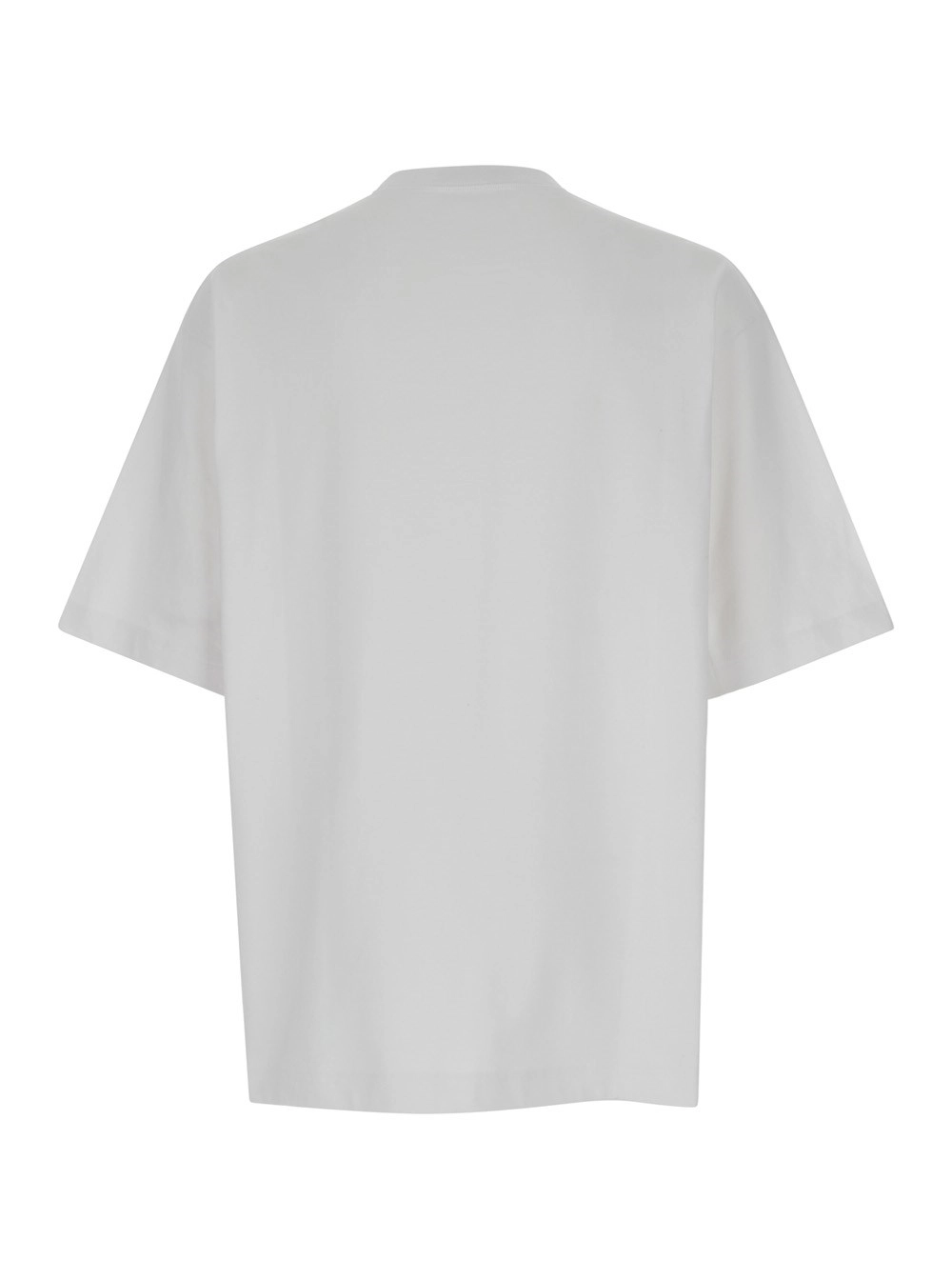 Gucci T-Shirt Girocollo con Stampa Gucci e Web in Cotone Bianco Uomo, view 2